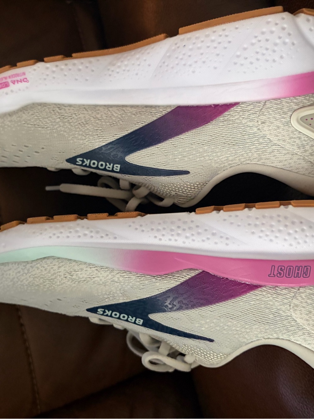 Brooks Women’s Ghost Running Shoes - White with Pink and Teal Gradient
